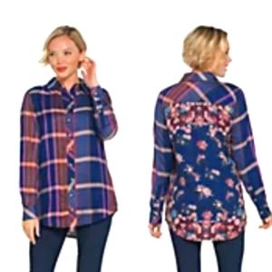 Tolani Collection Long-Sleeve Button Front Plaid Tunic